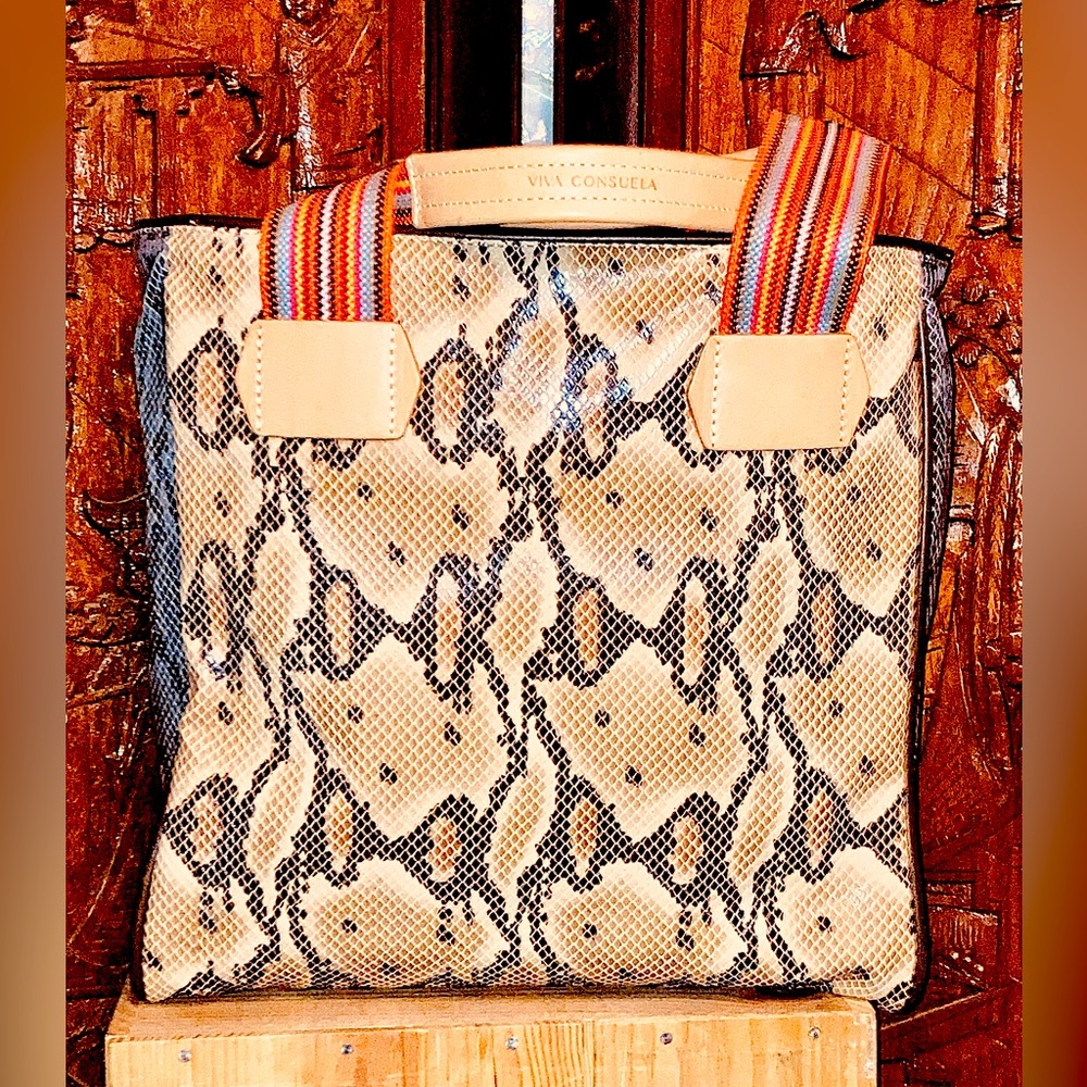 Consuela Leather trim snakeskin print tote bag - Picture 1 of 12